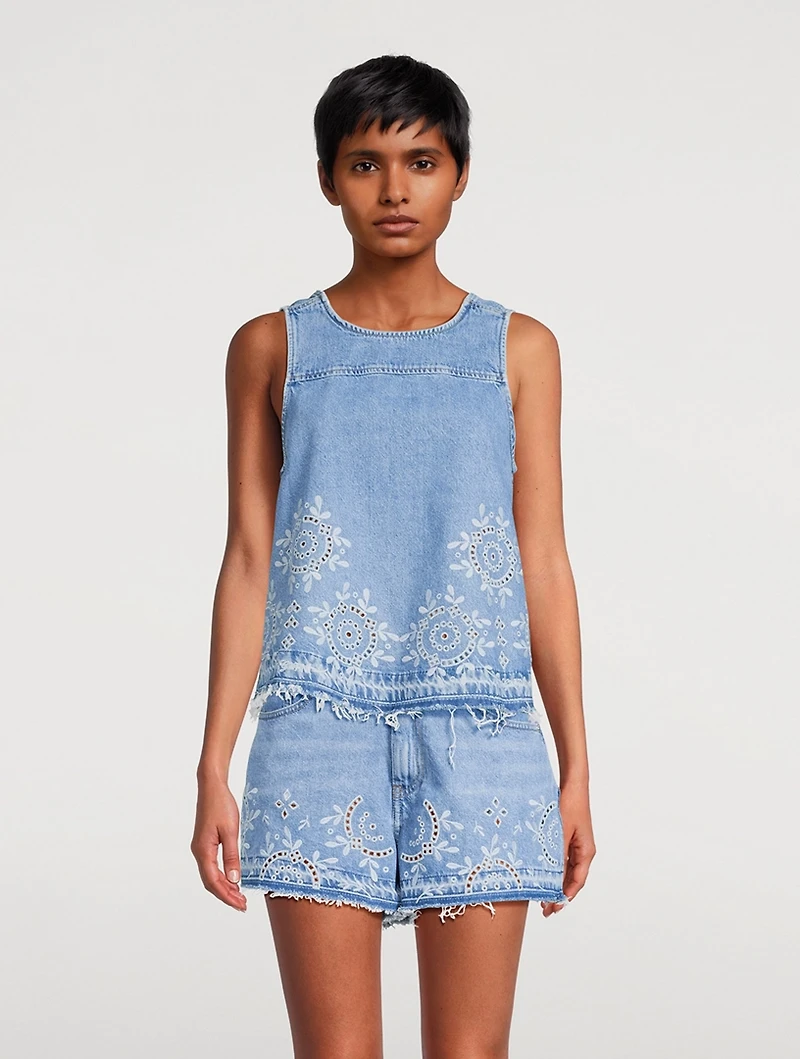Broderie Anglaise Denim Top