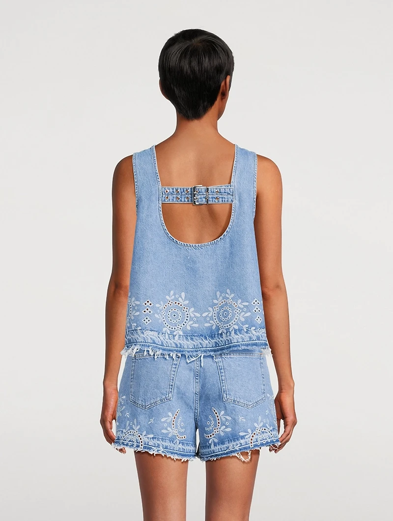 Broderie Anglaise Denim Top