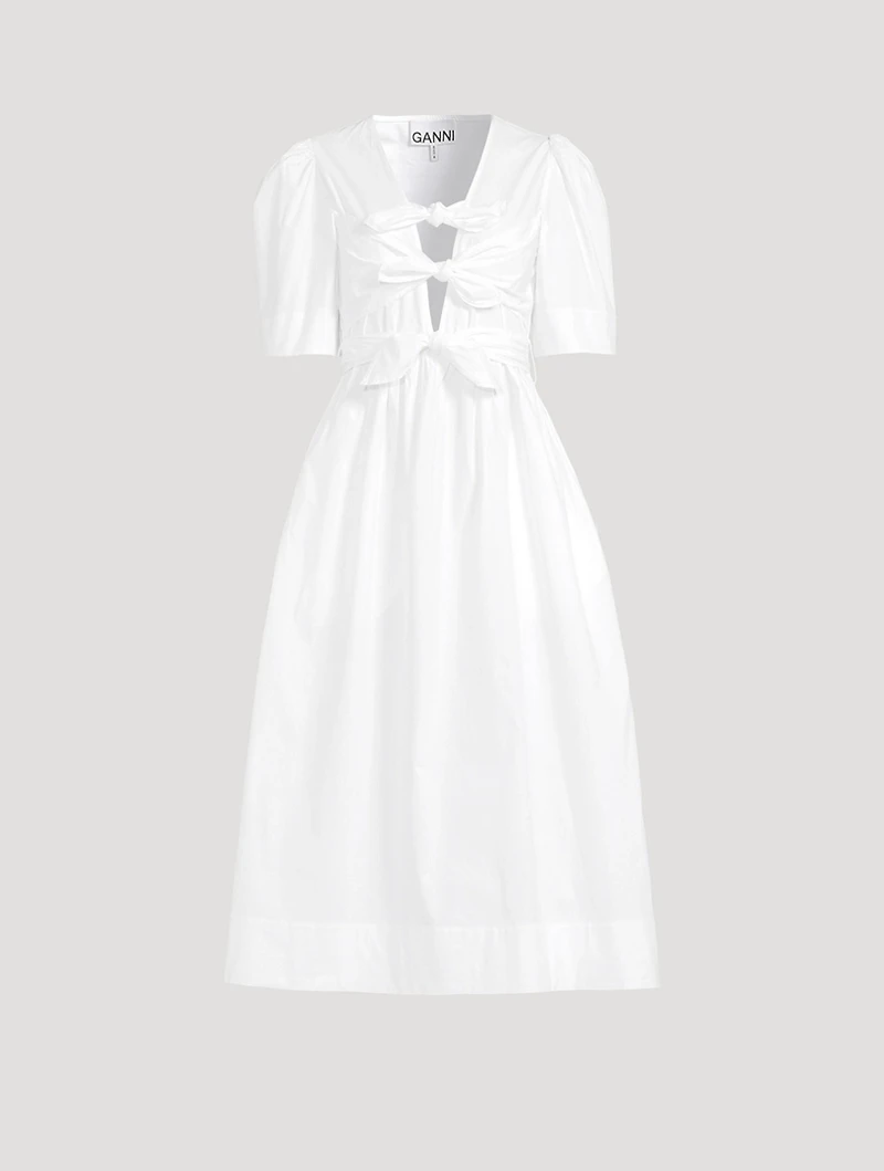 Tie-Front Poplin Midi Dress