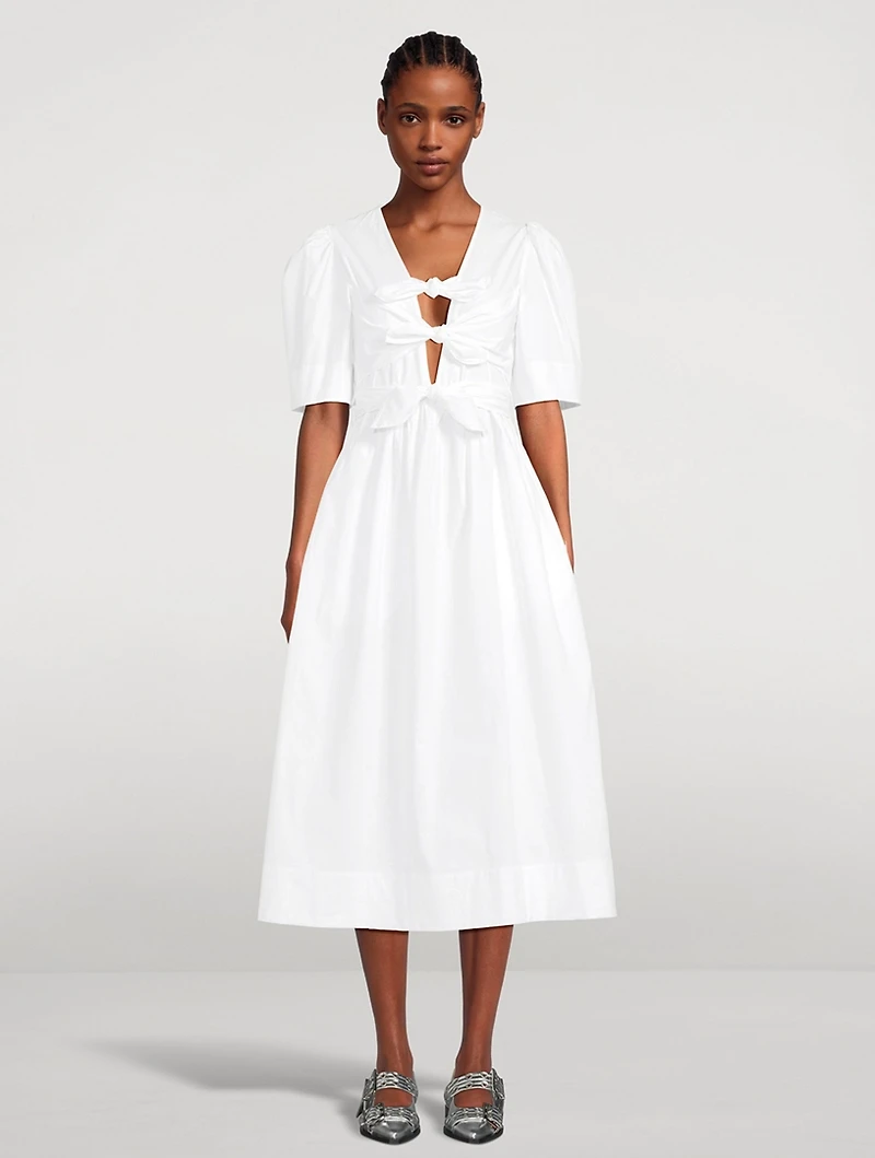 Tie-Front Poplin Midi Dress