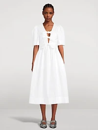 Tie-Front Poplin Midi Dress