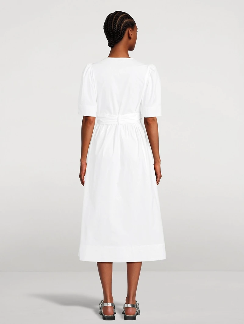 Tie-Front Poplin Midi Dress