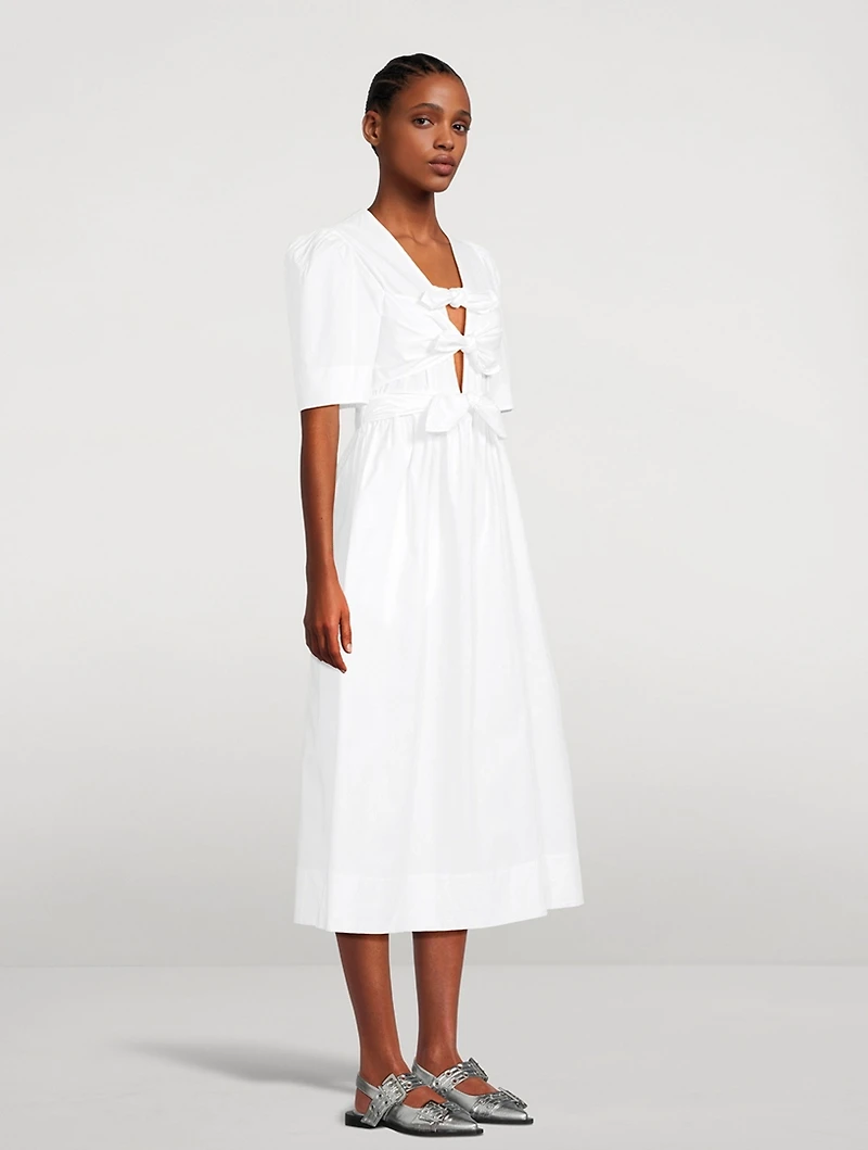 Tie-Front Poplin Midi Dress