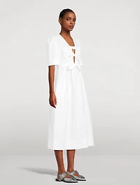 Tie-Front Poplin Midi Dress