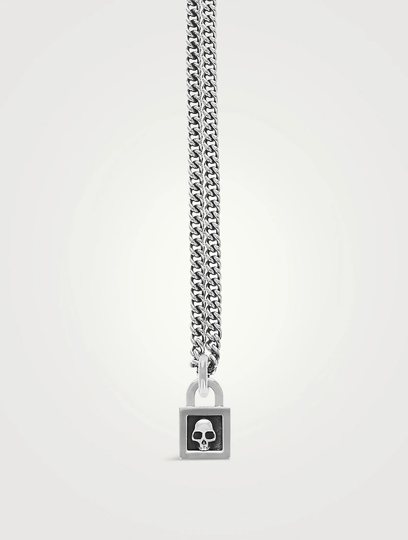 Silver Skull Padlock Pendant Necklace