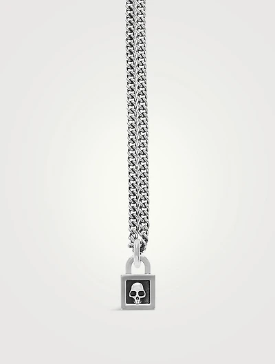 Silver Skull Padlock Pendant Necklace