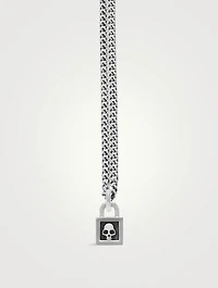 Silver Skull Padlock Pendant Necklace