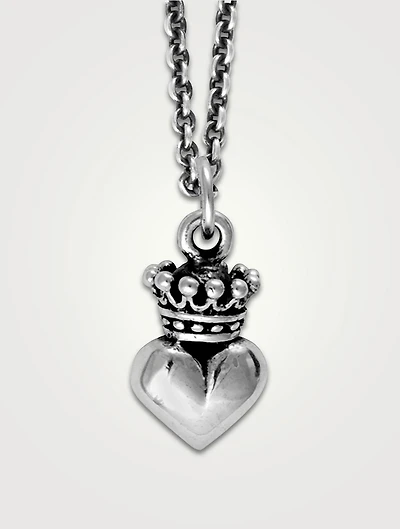 Silver Micro Crowned Heart Pendant Necklace