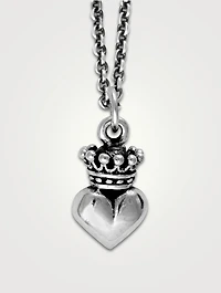 Silver Micro Crowned Heart Pendant Necklace