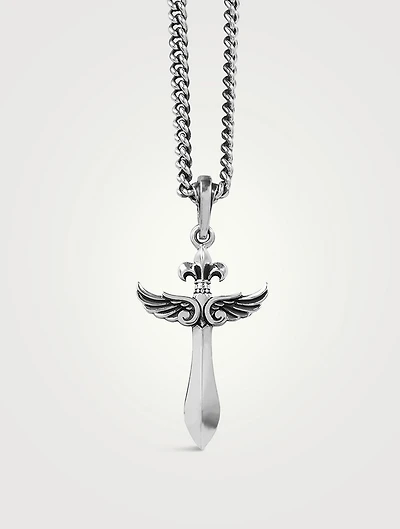 Silver Dagger Winged Cross Pendant Necklace
