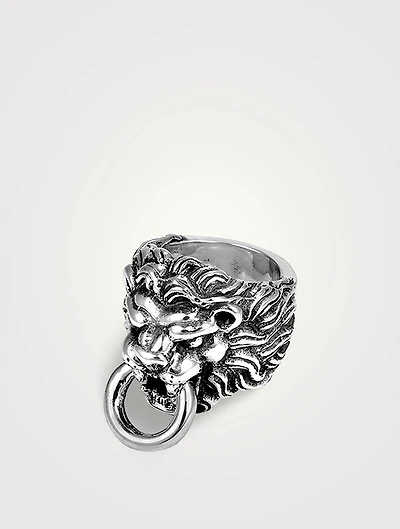 Silver Lion's Head Ring