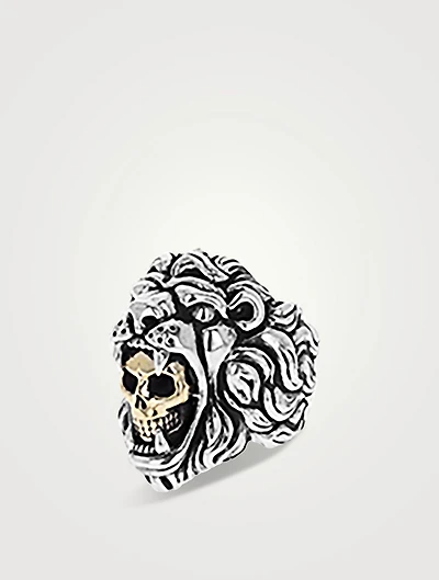 Silver And Gold Alloy Lion Skull Ring