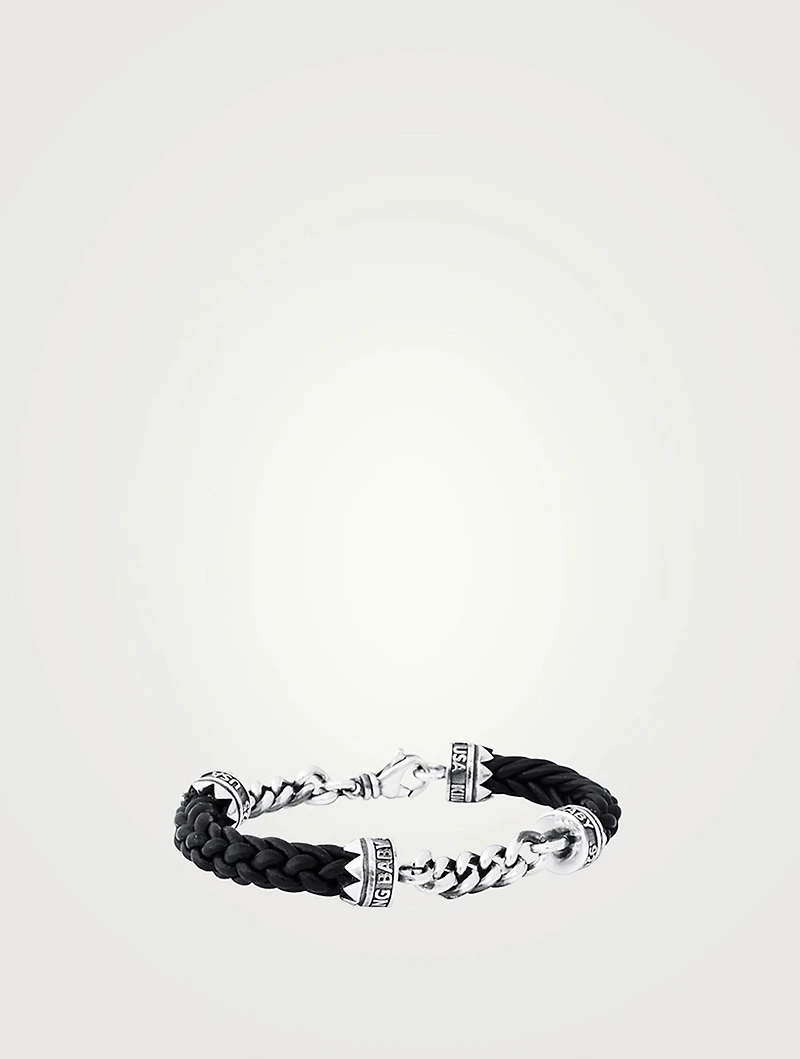 Double Silver Chain And Leather Lanyard Bracelet