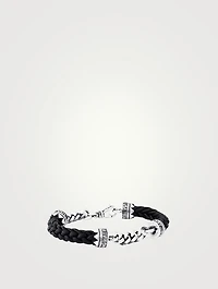Double Silver Chain And Leather Lanyard Bracelet