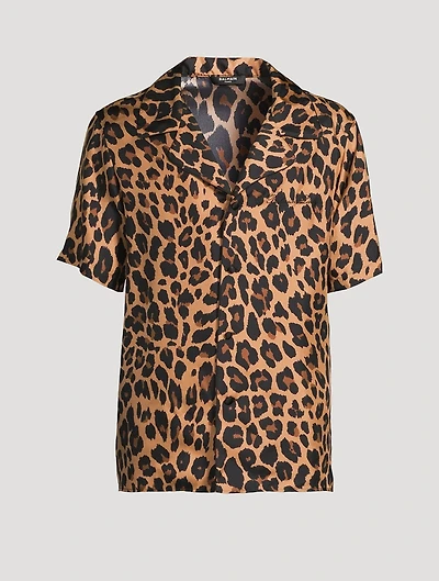 Silk Pajama Shirt Leopard Print