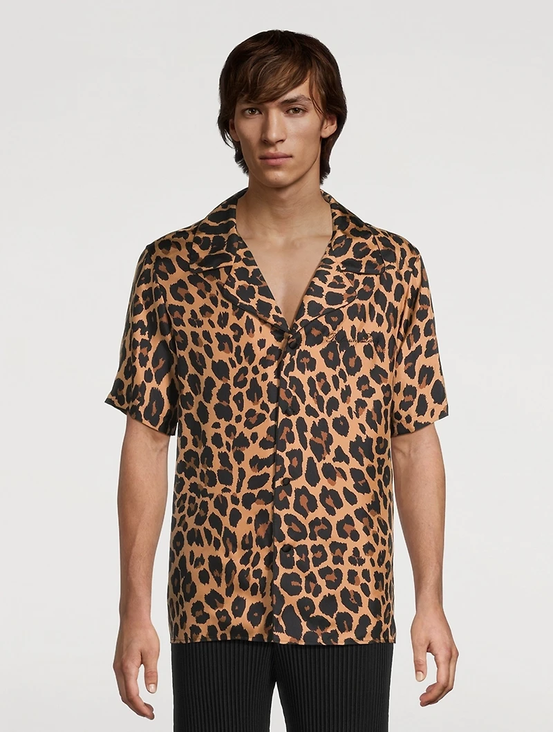 Silk Pajama Shirt Leopard Print