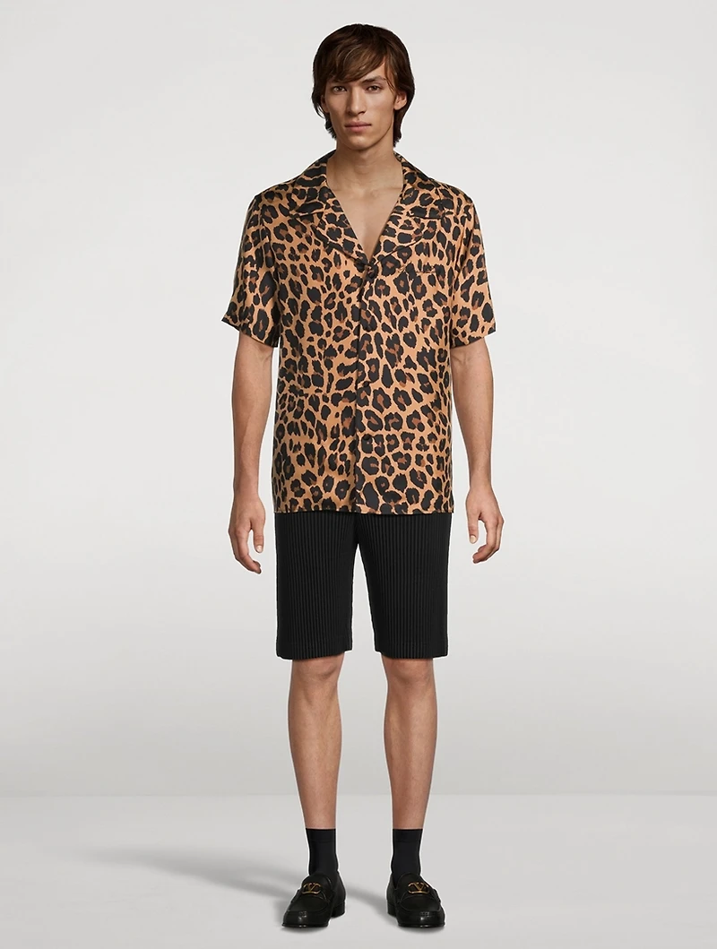 Silk Pajama Shirt Leopard Print
