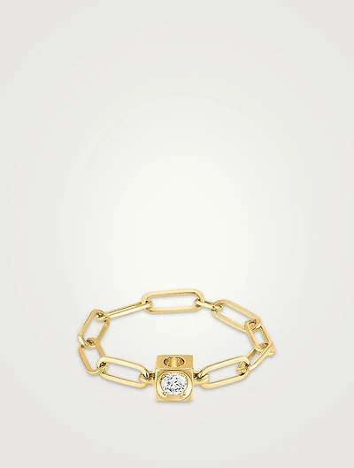 Le Cube Diamant 18K Gold Chain Ring With Diamond