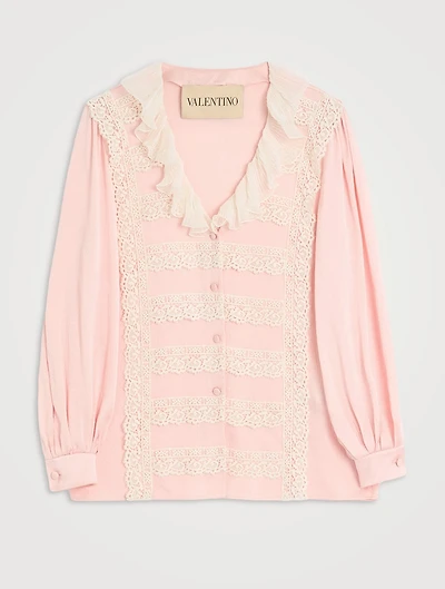 Lace-Trimmed Silk Shirt