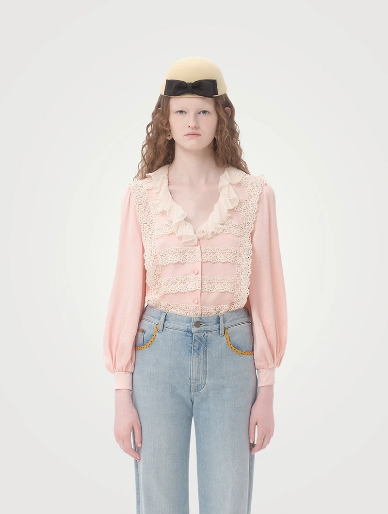 Lace-Trimmed Silk Shirt