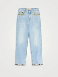 Floral-Embroidered Straight-Leg Jeans