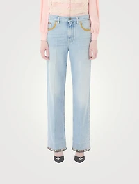 Floral-Embroidered Straight-Leg Jeans