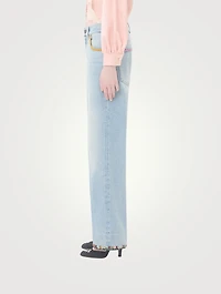 Floral-Embroidered Straight-Leg Jeans