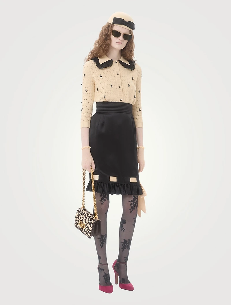 Bow-Trimmed Midi Skirt