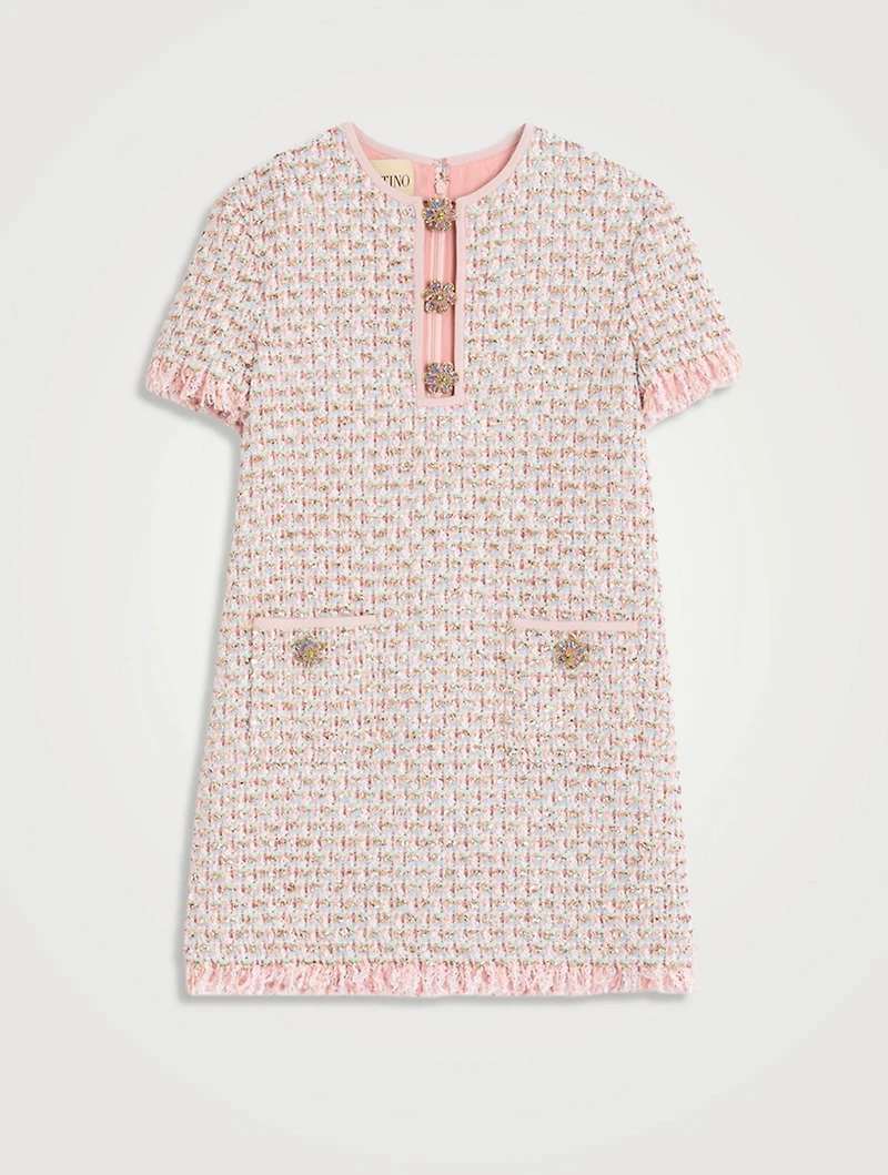 Embroidered Ribbon Tweed Mini Dress