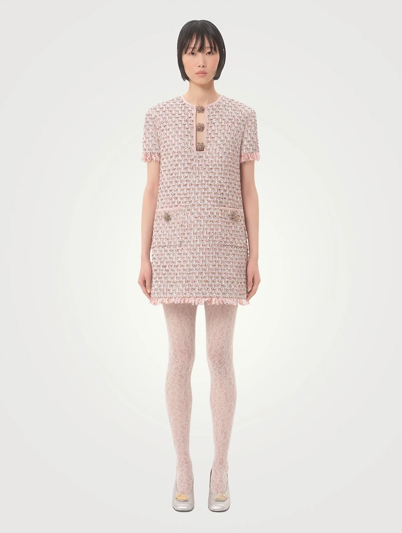 Embroidered Ribbon Tweed Mini Dress