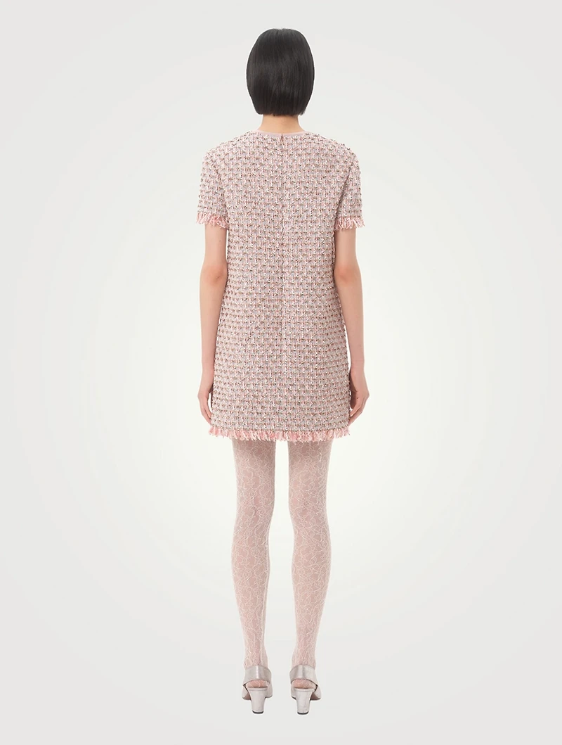 Embroidered Ribbon Tweed Mini Dress