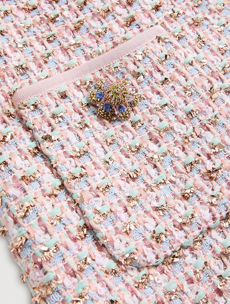 Embroidered Ribbon Tweed Mini Dress