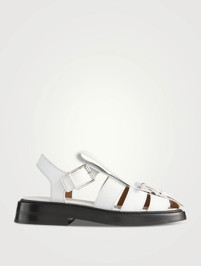 T-Bar Caged Leather Fisherman Sandals