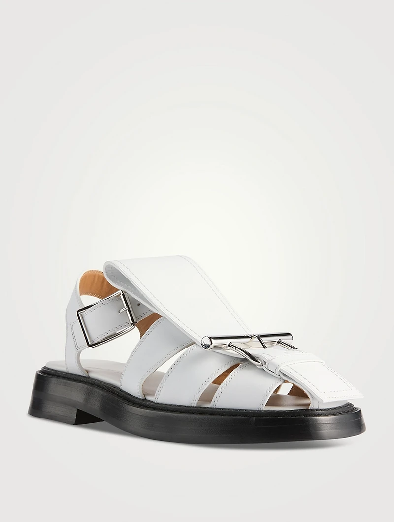 T-Bar Caged Leather Fisherman Sandals