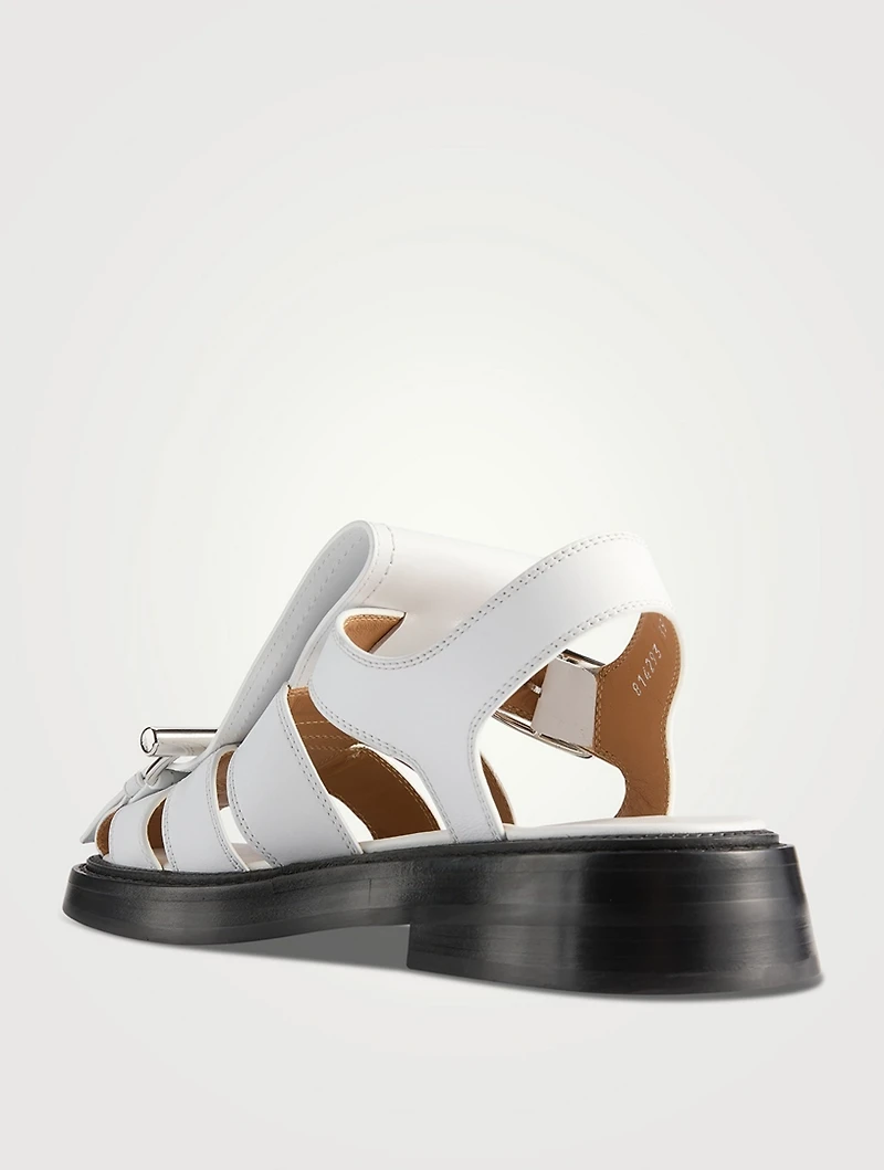 T-Bar Caged Leather Fisherman Sandals