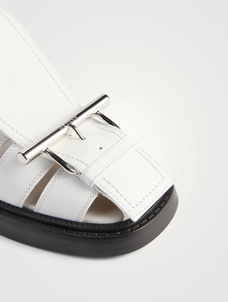T-Bar Caged Leather Fisherman Sandals