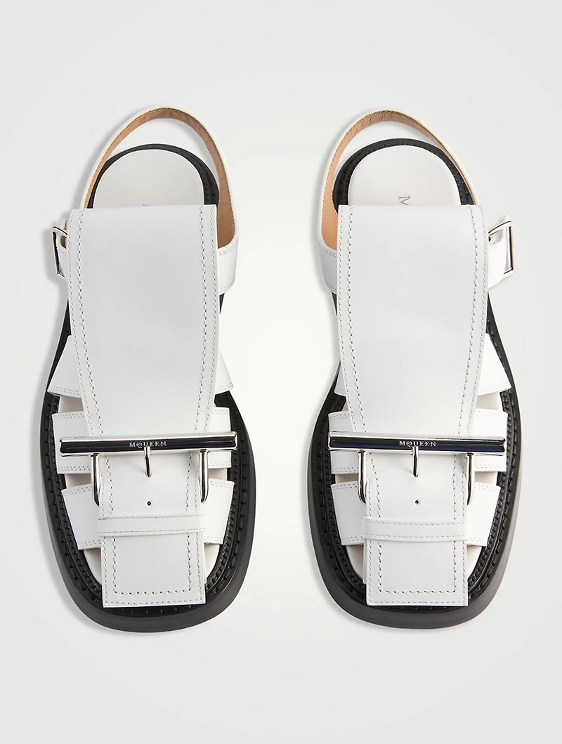 T-Bar Caged Leather Fisherman Sandals