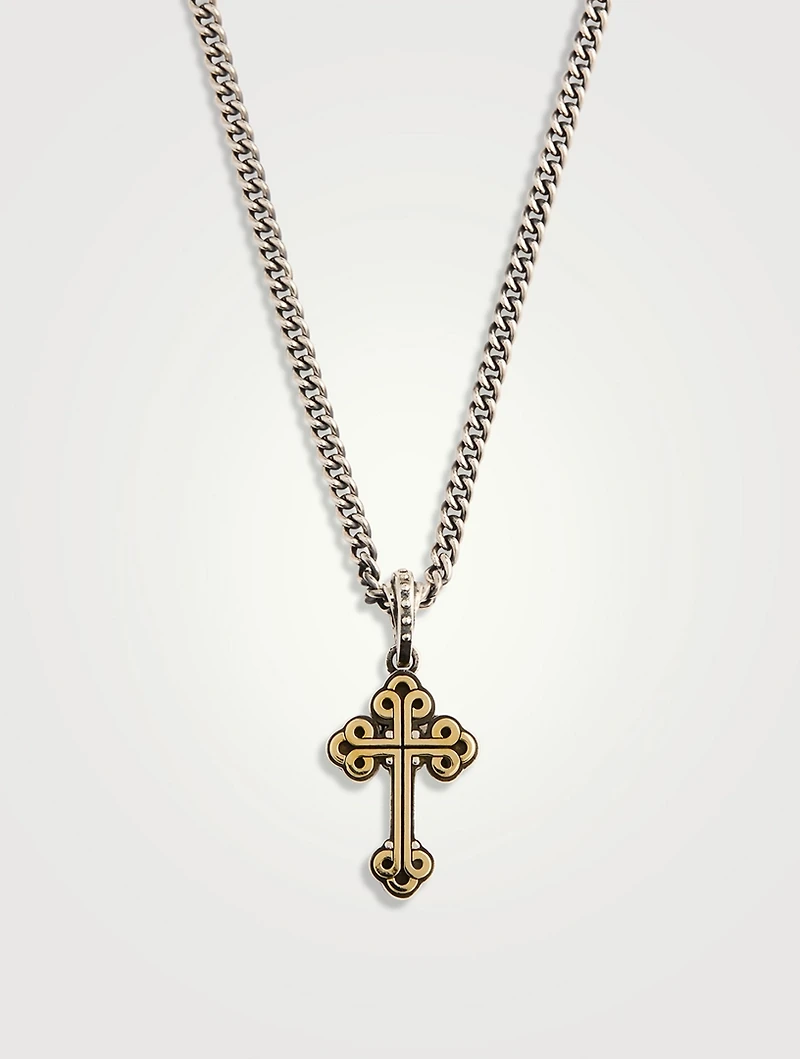 Small Silver Alloy Traditional Cross Frame Pendant Necklace
