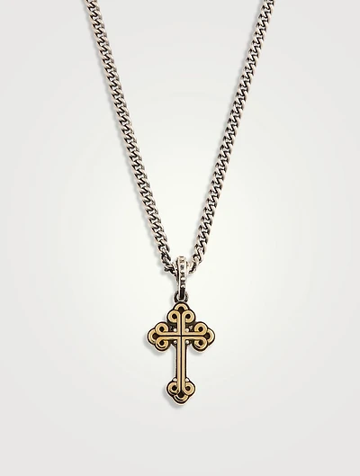 Small Silver Alloy Traditional Cross Frame Pendant Necklace