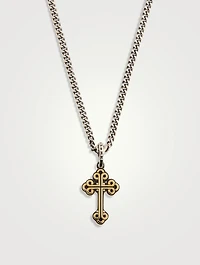 Small Silver Alloy Traditional Cross Frame Pendant Necklace