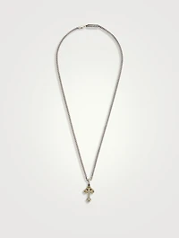 Small Silver Alloy Traditional Cross Frame Pendant Necklace