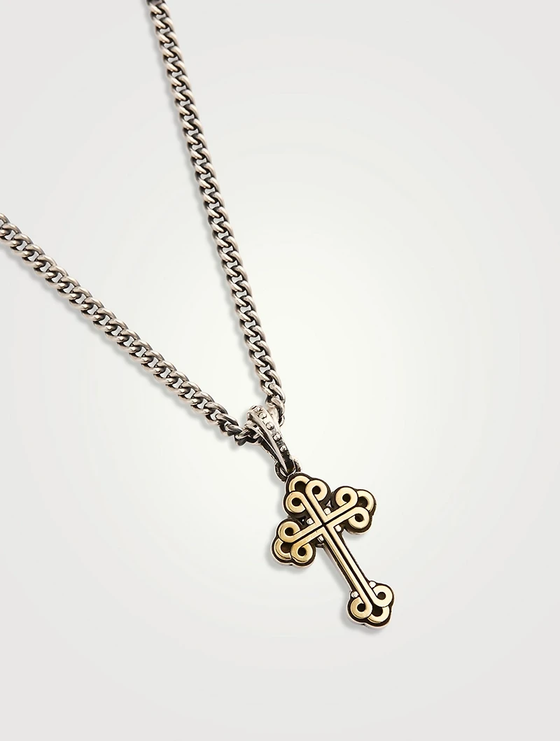 Small Silver Alloy Traditional Cross Frame Pendant Necklace