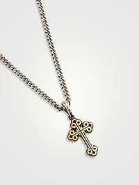 Small Silver Alloy Traditional Cross Frame Pendant Necklace