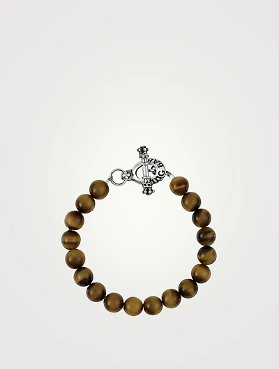 Brown Tiger Eye Bead Bracelet With Silver Toggle Clasp