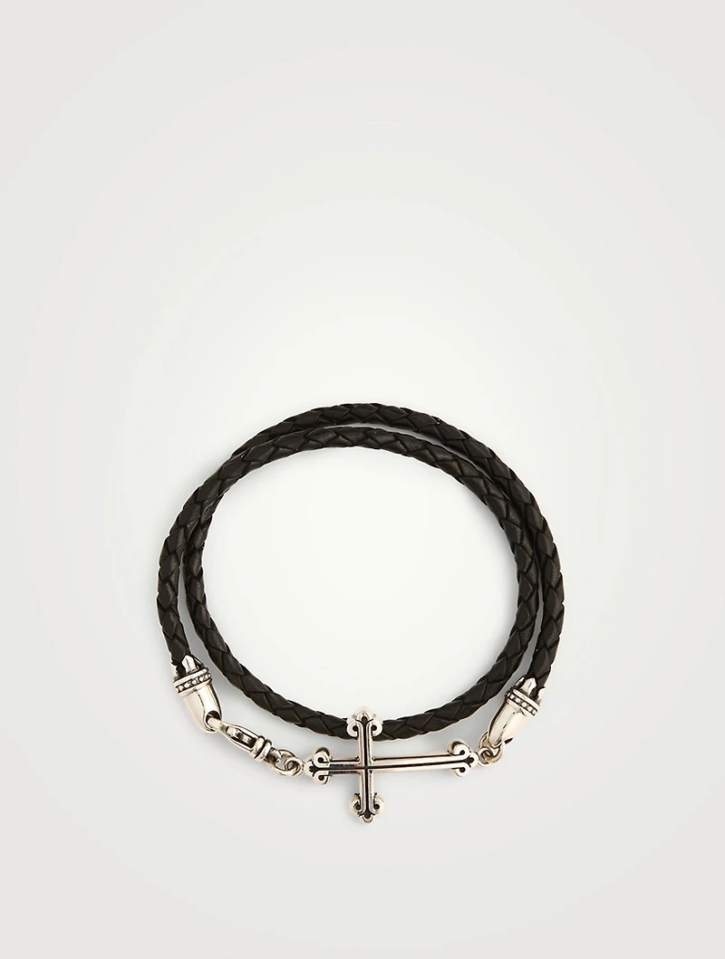 Thin Braided Leather Traditional Cross Double Wrapped Bracelet