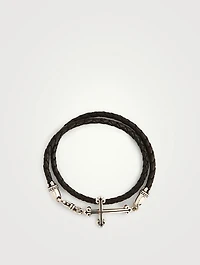Thin Braided Leather Traditional Cross Double Wrapped Bracelet