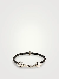 Thin Braided Leather Skull Bracelet