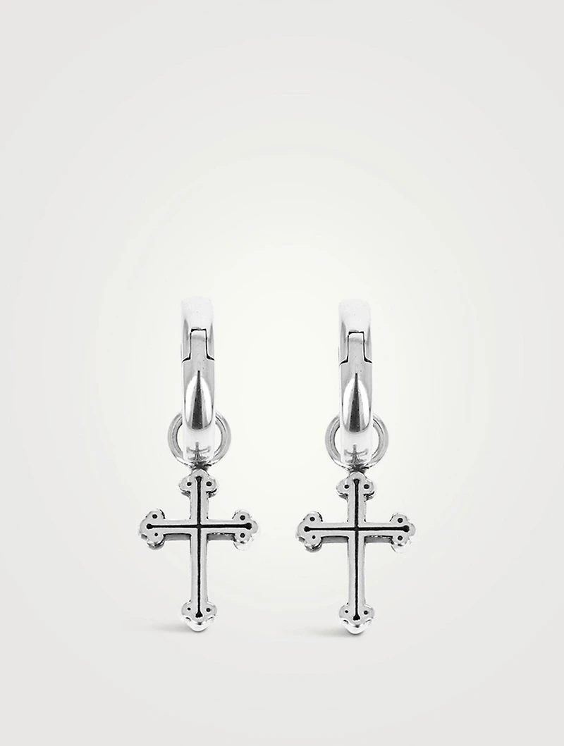 Silver Cross Huggie Hoop Earrings