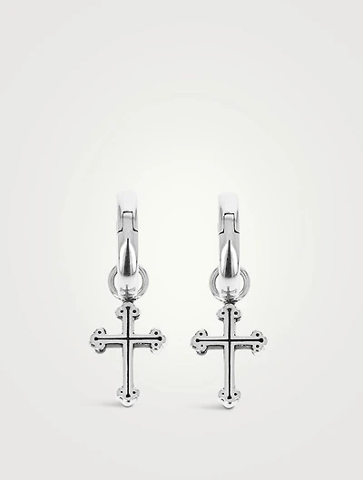 Silver Cross Huggie Hoop Earrings