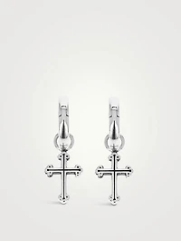 Silver Cross Huggie Hoop Earrings